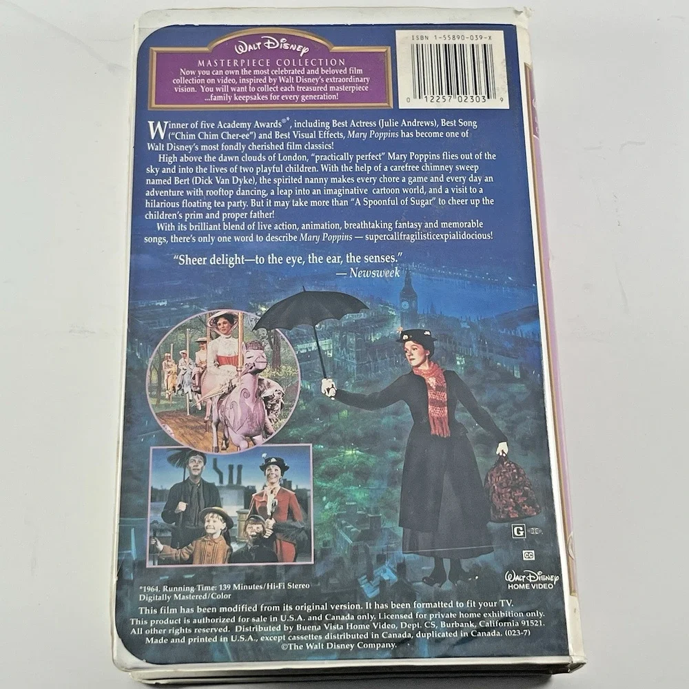 Disney Mary Poppins VHS 1994 Masterpiece Collection Clamshell